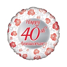 Happy 40th Ruby Anniversary Round Foil Helium Balloon 46cm / 18 in