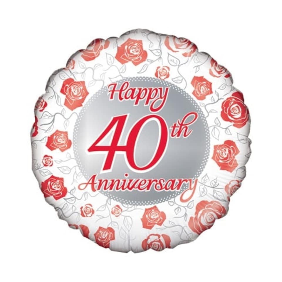 Happy 40th Ruby Anniversary Round Foil Helium Balloon 46cm / 18 in