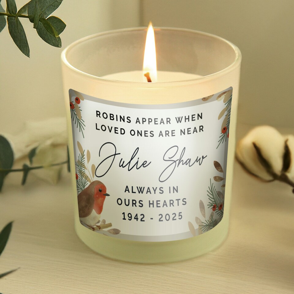 image 1 of Personalised Robins Appear Memorial Scented Jar Candle Multi