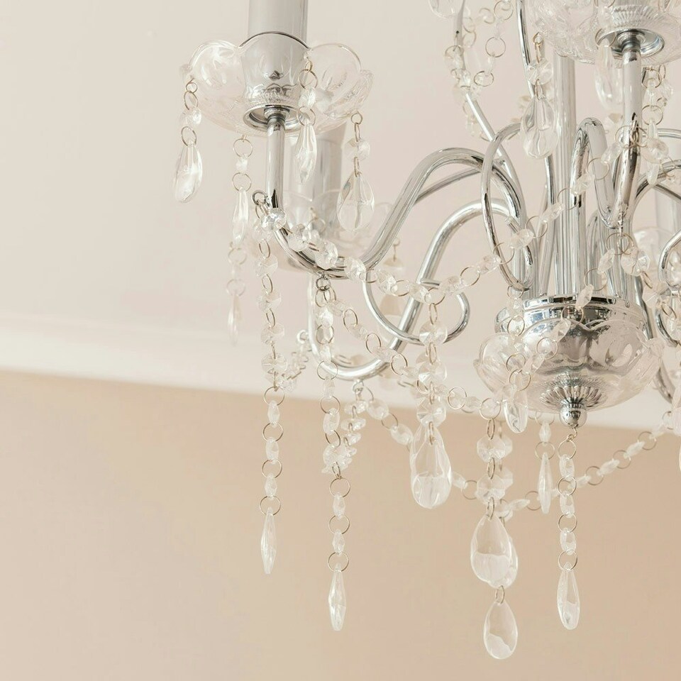 image 1 of ValueLights 5 Way Silver Chrome Ceiling Light Chandelier With Lead Crystal Droplets