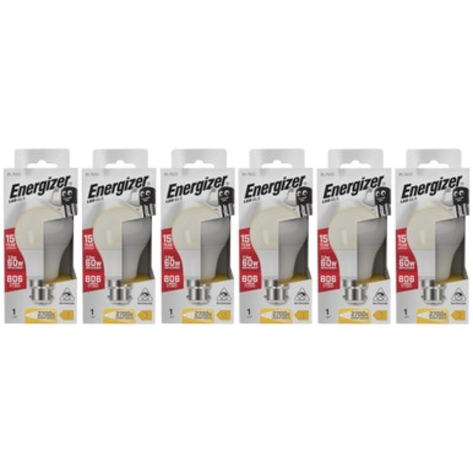 image 1 of Energizer LED GLS B22 806lm 7.3W 3000K (Warm White) Light Bulb - Pack of 6