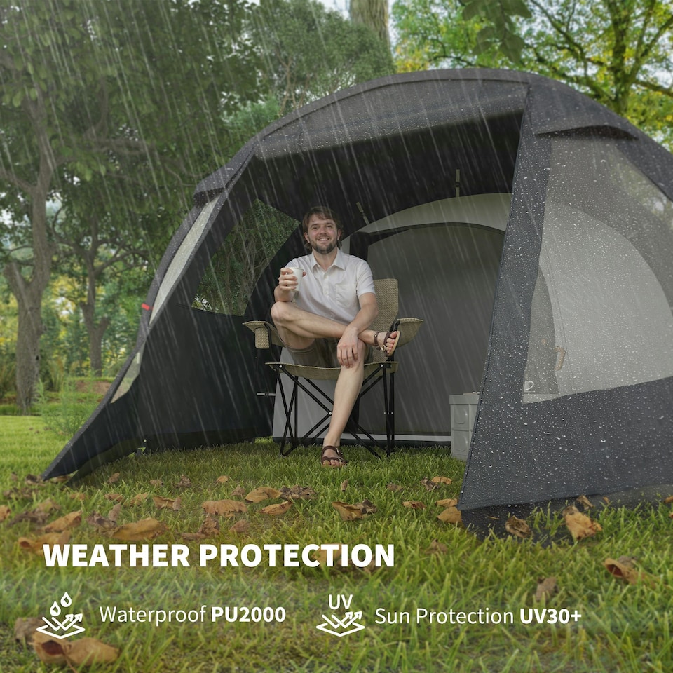 image 1 of Outsunny 3-4 Persons Tunnel Tent, Two Room Camping Tent w/ Windows, Black