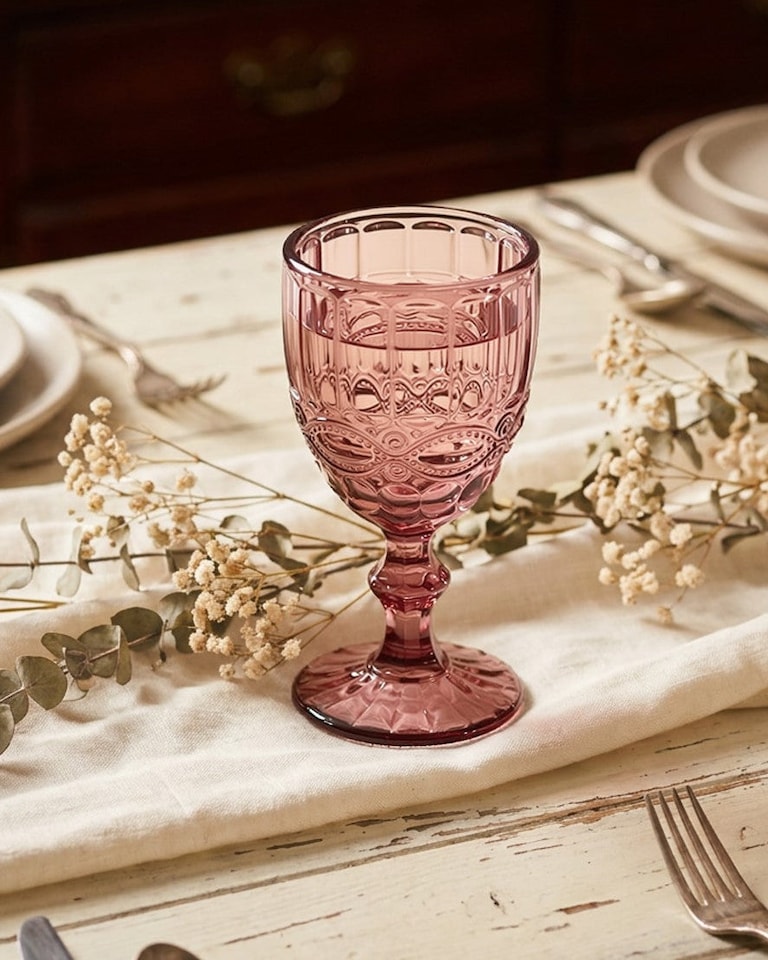 image 1 of Set of 6 Luxury Traditional Purple Wine Glass Goblets Gift Idea 280ml