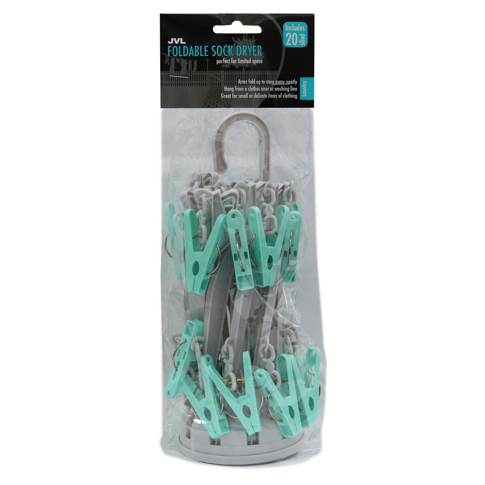 image 1 of JVL 10 Arm Folding Sock Dryer Complete with 20-Piece Pegs - One Size
