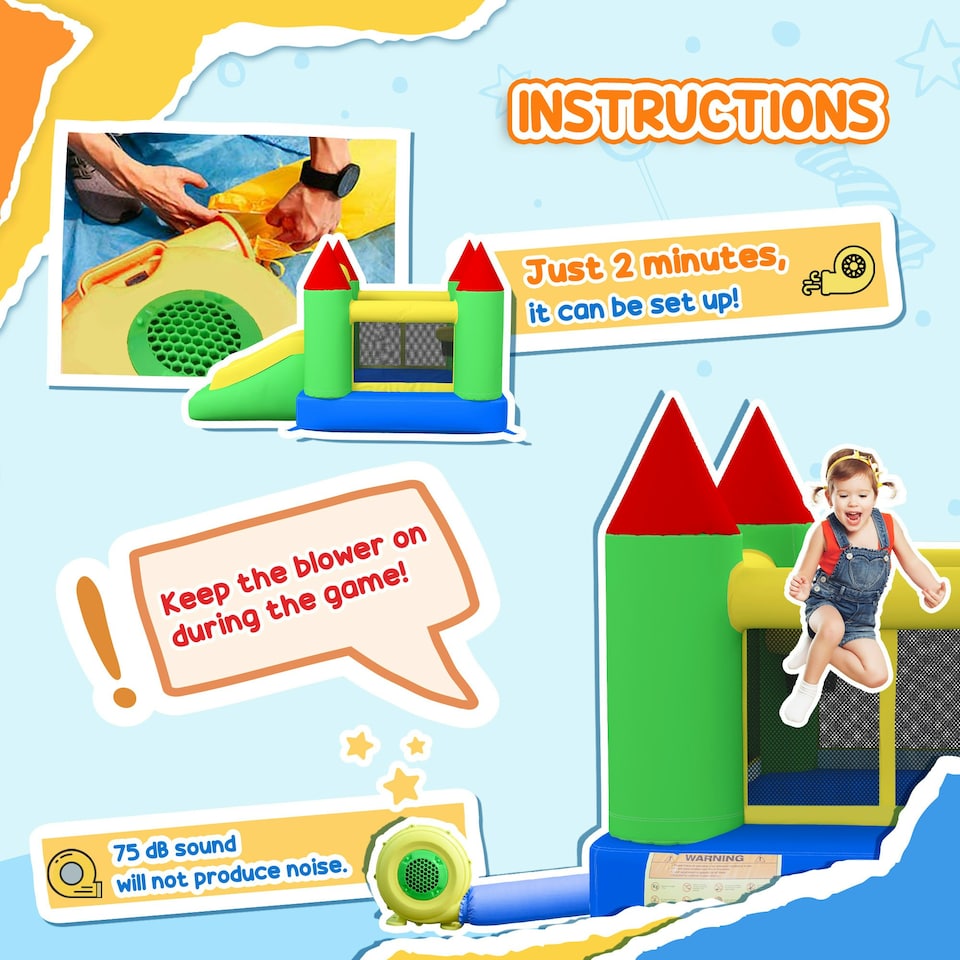 image 1 of HOMCOM Bouncy Castle with Slide Inflatable Bouncer Kids Jumper Bounce Castle