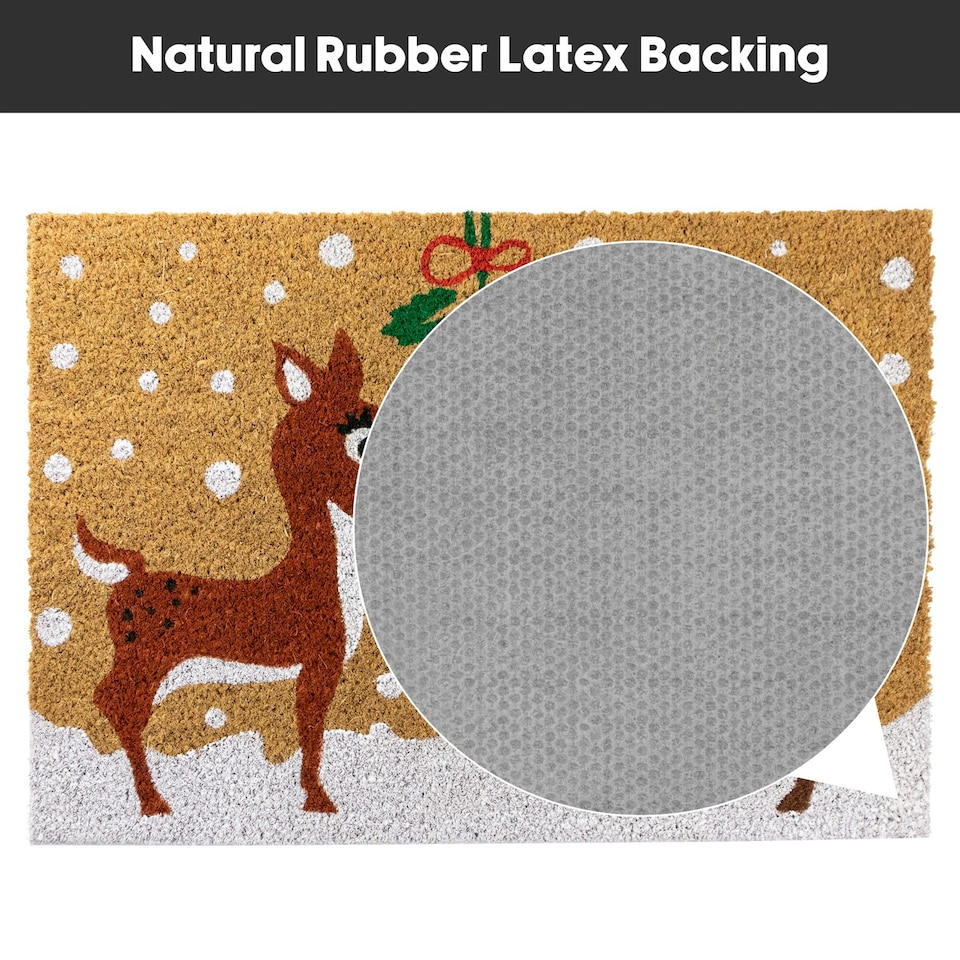image 1 of JVL Festive Christmas Coir Doormat with Latex Back 40x58cm, Reindeers