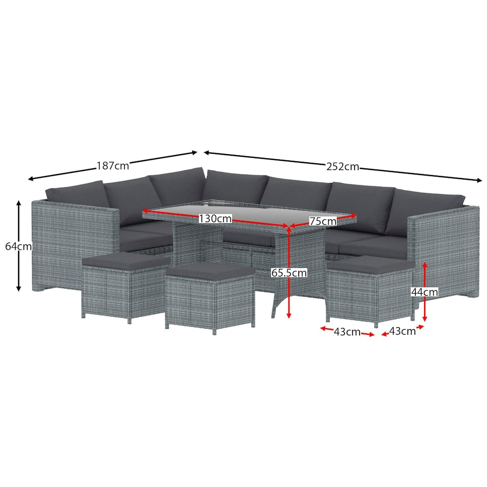 image 1 of Garden Vida Belgrave 9 Seater Rattan Set Sofa Stool Dining Table Ourdoor Garden Furniture, Grey