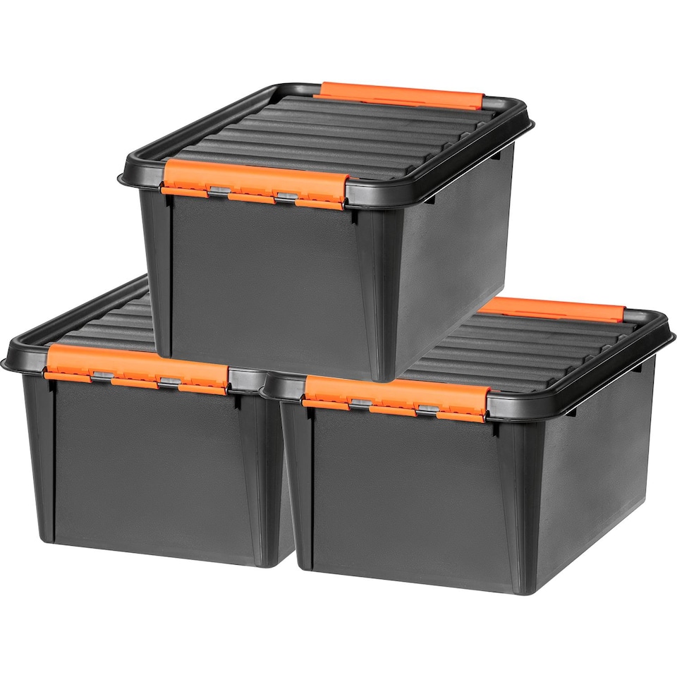 image 1 of 3pk SmartStore Sturdy Pro Storage Clip Boxes, 14L, 32L or 50L | Black | 32l