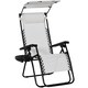 image 2 of Outsunny Foldable Reclining Garden Chair with Headrest, Zero Gravity Deck Sun Lounger Seat Chair with Footrest, Armrest, Cup Holder & Canopy Shade, White