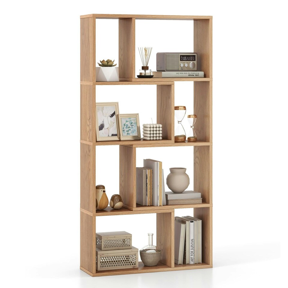 image 1 of COSTWAY 5-Tier Geometric Bookshelf Bookcase Organizer Natural Brown