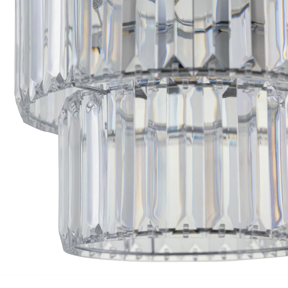 image 1 of Set of 2 Clint - Clear Acrylic Two Tier Easy Fit Pendant Shades | Clear | Clear acrylic with polished chrome plate detail | 2