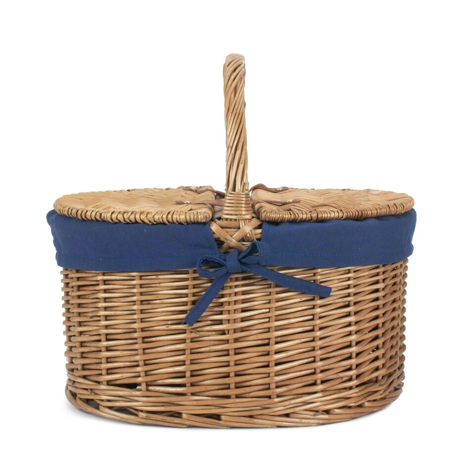 image 1 of Light Steamed Oval Lidded Wicker Basket with Lining Blue | Blue | One Size
