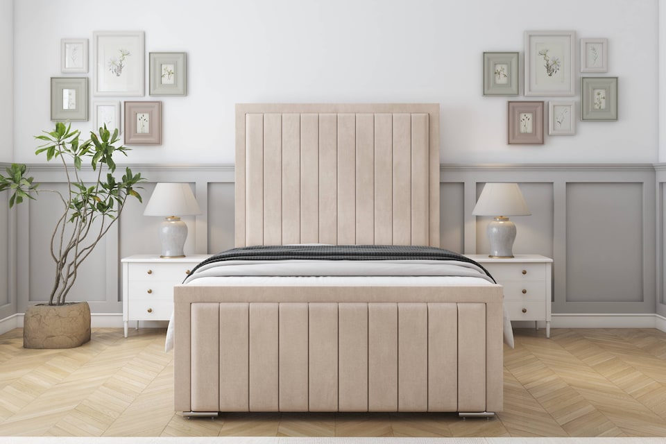 image 1 of Sloomy Pemberton Sand Naples Deep-Sided Bed Frame With 50" Upholstered Headboard 6' Super King