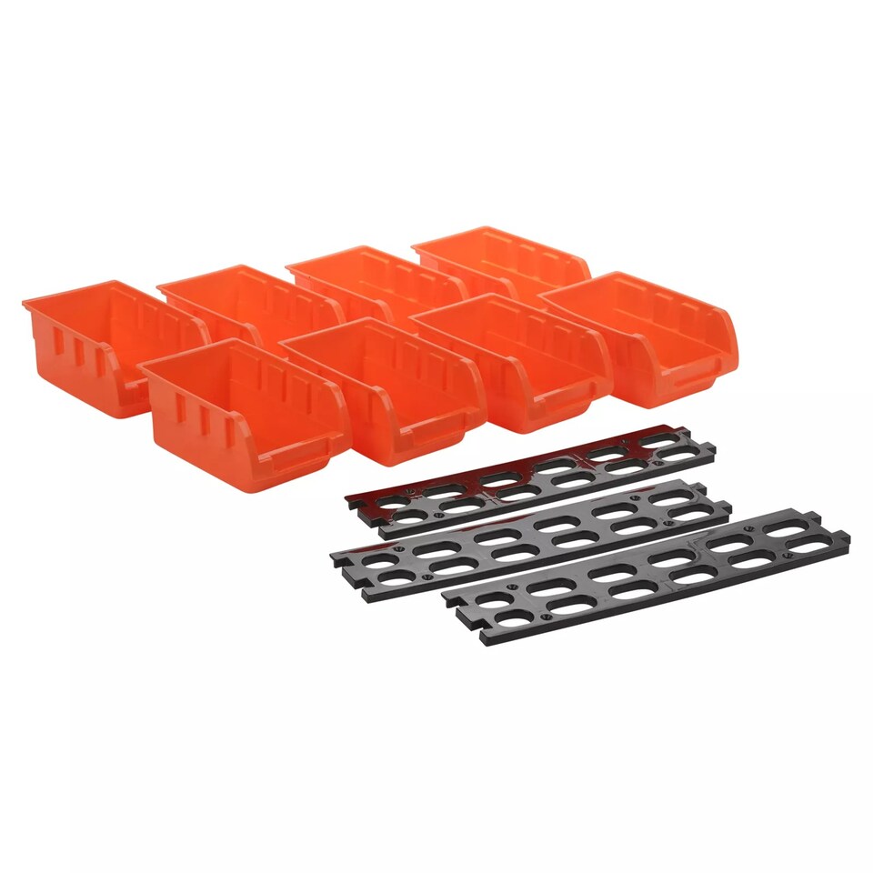image 1 of Stackable Tool Storage Bins Workshop Garage Modular Organiser & Wall Mounts | Orange | Orange | 8