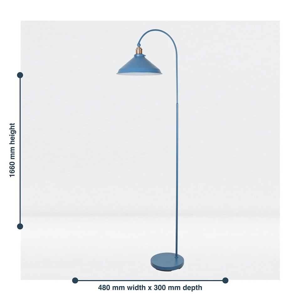 image 1 of First Choice Lighting Set of 2 Maxwell Mirage Blue Brushed Copper Floor Reading Lamps Blue | Copper