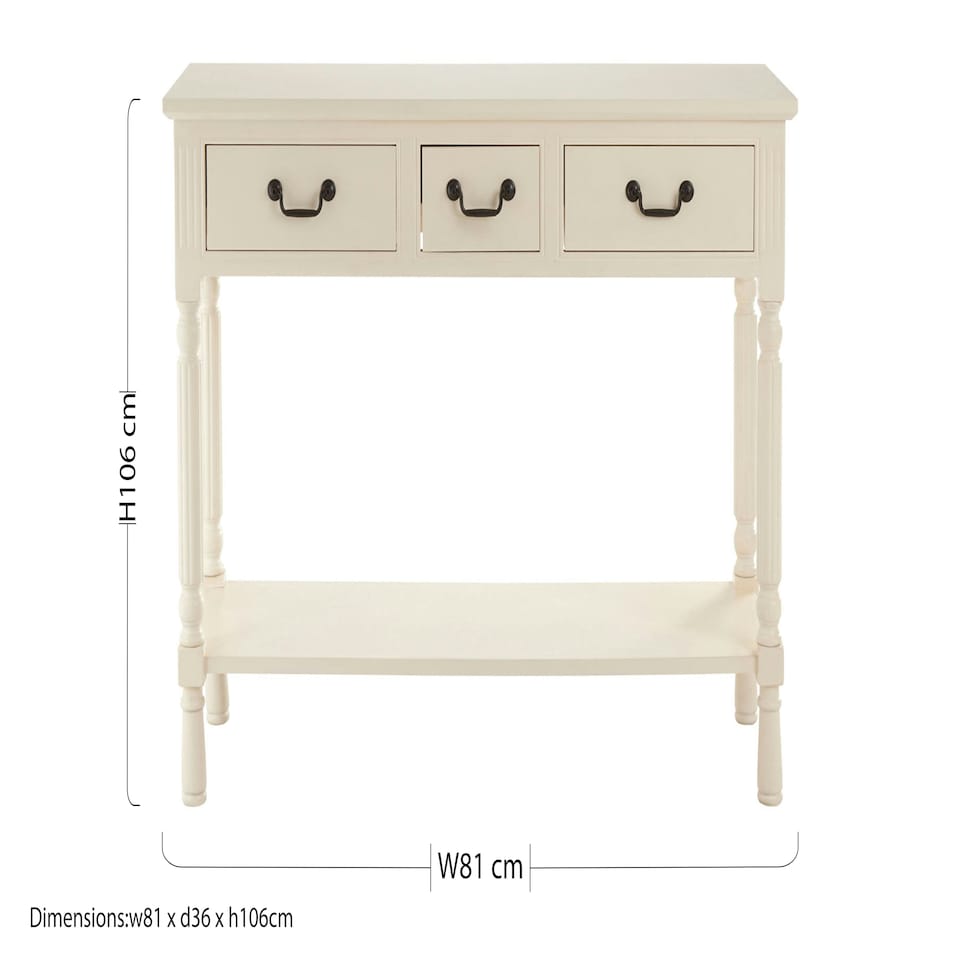 image 1 of Interiors by Premier Pearl White Console Table for Hallway, Pine Wood  Wood Table for Home Décor with 3 drawers White
