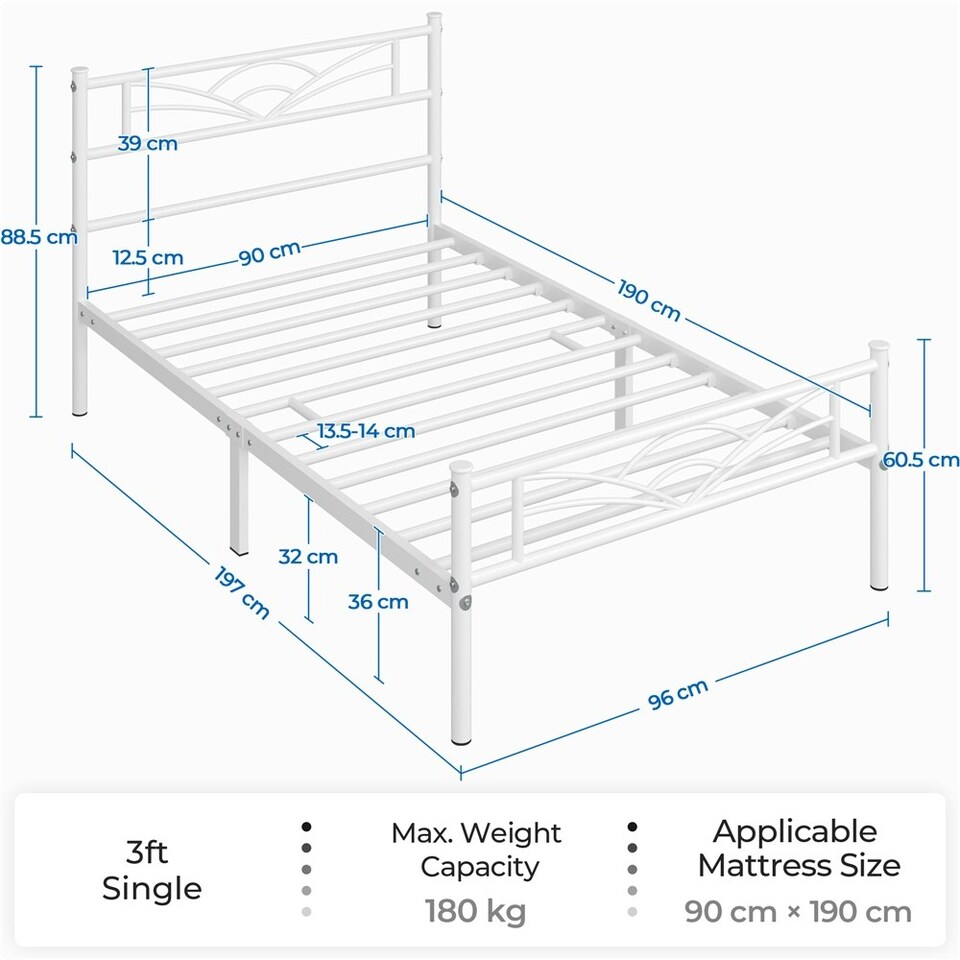 image 1 of Yaheetech Metal Platform Bed Frame with Cloud-inspired Design Headboard White, 3ft Single