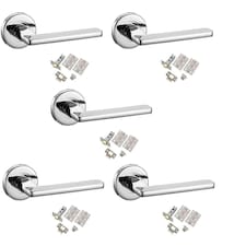 Golden Grace 5 Sets Leon Design Door Handles Lever on Round Rose in Polished Chrome Finish with Latch Set, 1 Pair 3" Hinges & 2.5" Tubular Latch Chrome