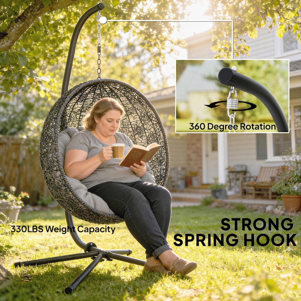 image 1 of Outsunny Hanging Egg Chair Stand Only, Hammock Chair C-Stand, Black | Black | Black | 128 x 105 x 205 cm