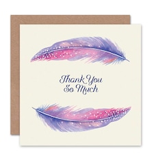Feather Set Watercolour Paint Purple Pink Thank You Card