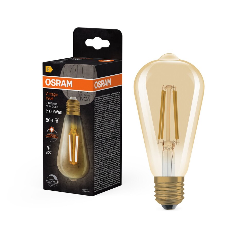 image 1 of Osram Vintage 1906 LED Classic Edison Lamp Bulb E14 Warm White Dimmable 6 Pack