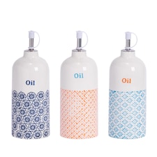 Nicola Spring Hand-Printed Olive Oil Pourer Bottles - 500ml - 3 Colours - Pack of 3