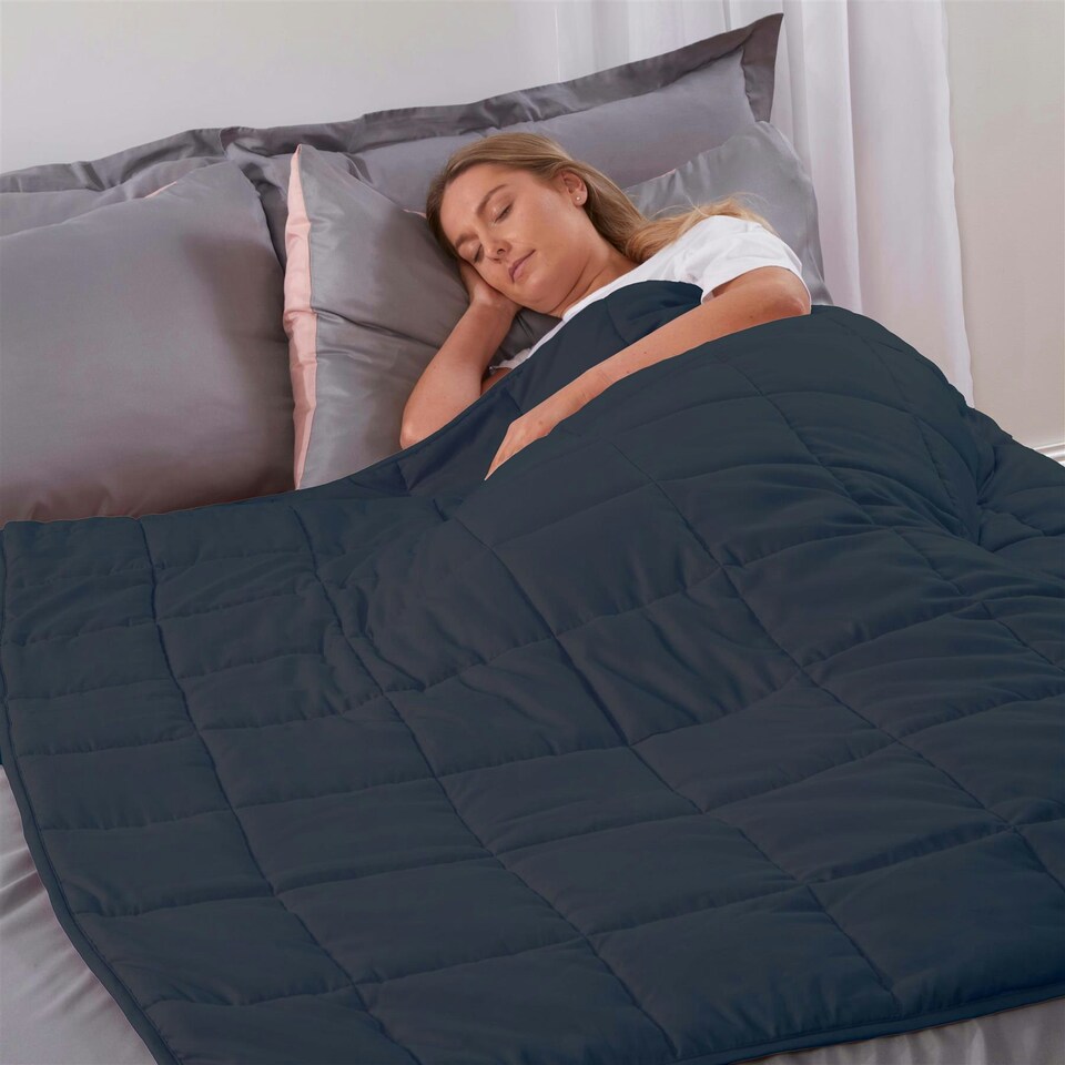 image 1 of OHS Weighted Blanket 8kg Quilted, 150x200cm - Navy Blue