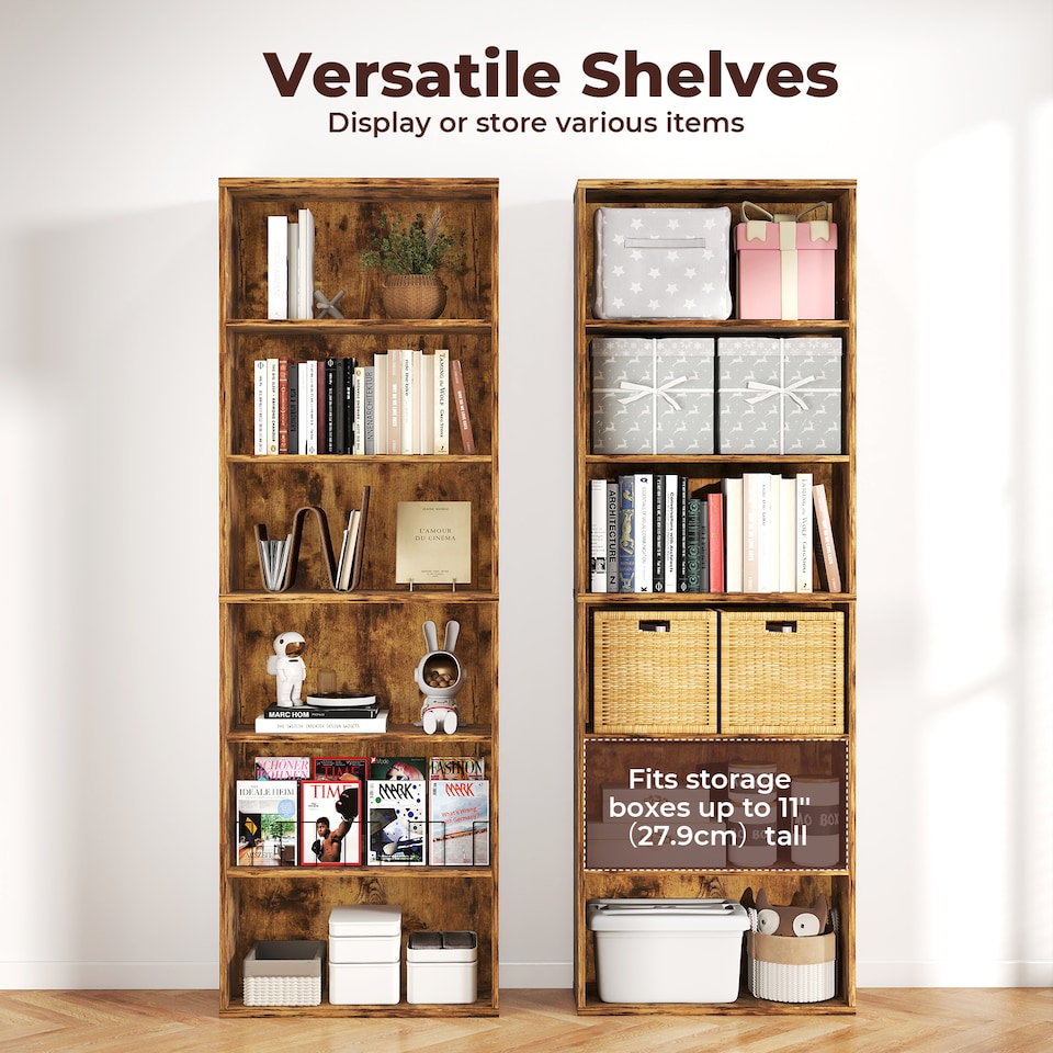 image 1 of Levede 6 Tier Wooden Bookcase Storage Shelf Display Organizer Unit | Brown | Brown