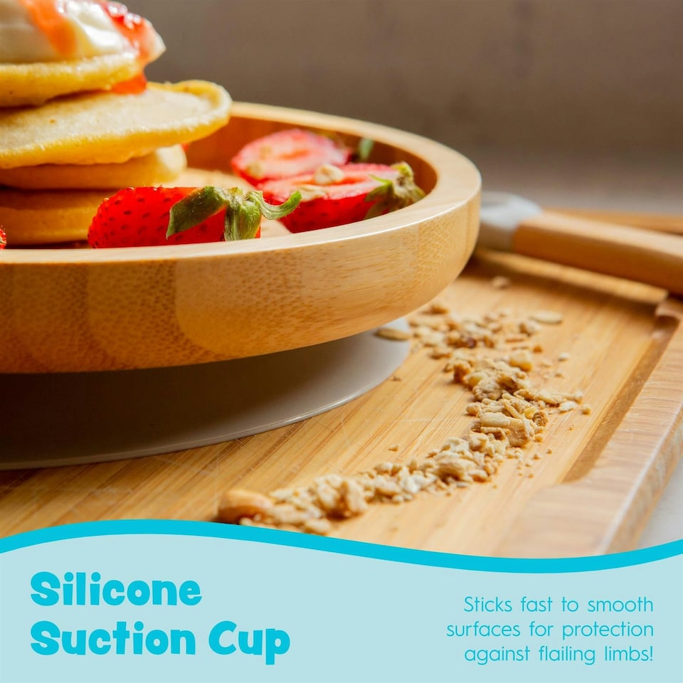 image 1 of Tiny Dining Round Bamboo Suction Plate - Beige