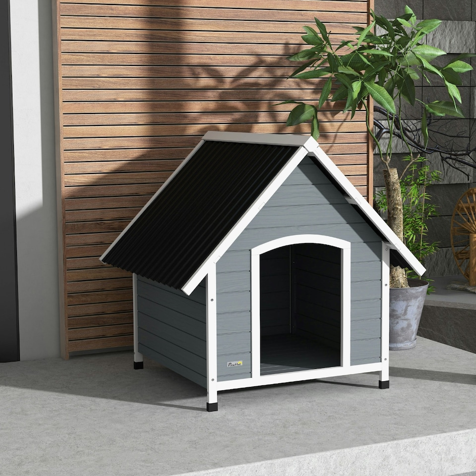 image 1 of PawHut Dog Kennel Outdoor Dog House w/ Removable Floor, for Large Dogs, Grey