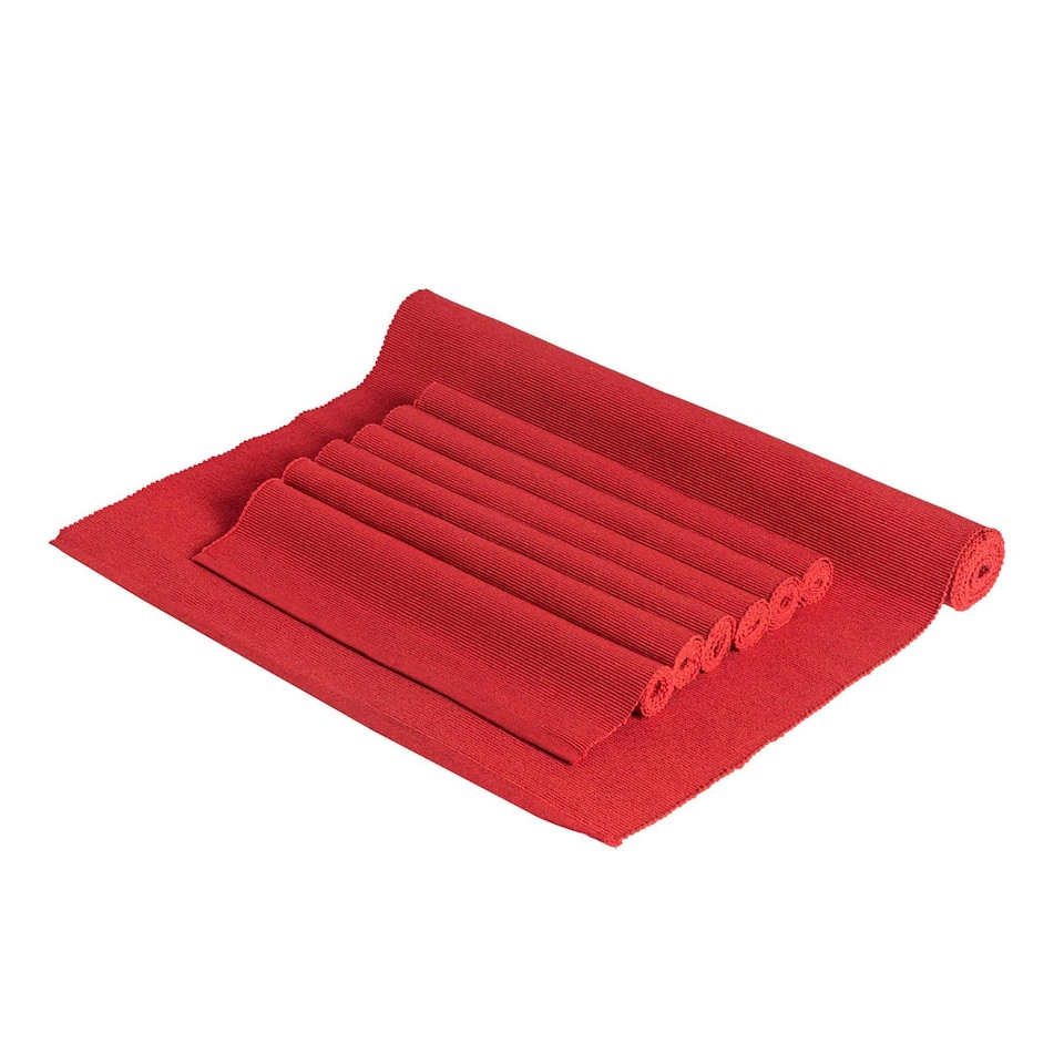image 1 of Nicola Spring 7pc Cotton Fabric Placemats & Table Runner Set - Red
