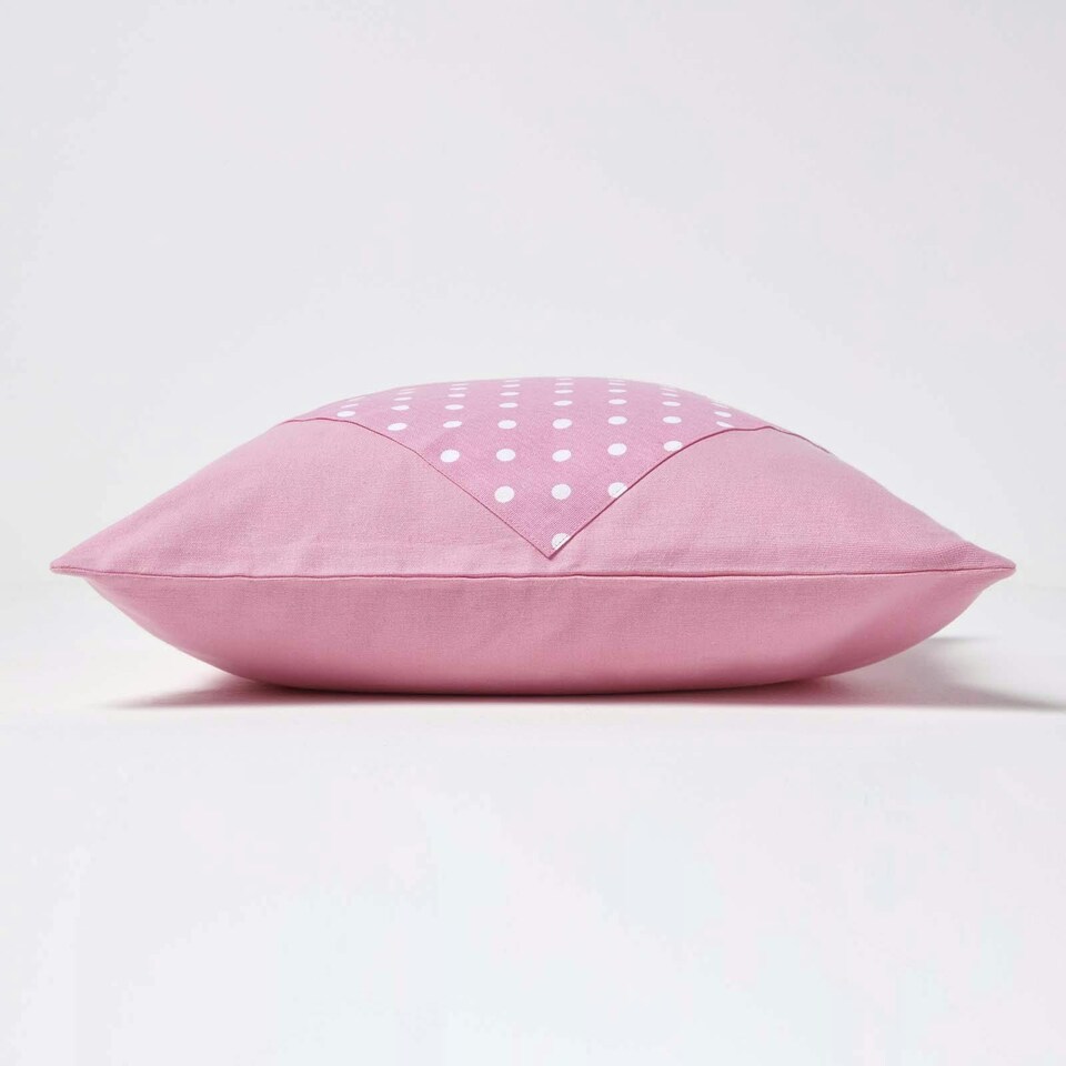 image 1 of Homescapes Cotton Plain Pink and Polka Dots Cushion Cover - 45 x 45 cm | Pink | Pink | 45 x 45 cm