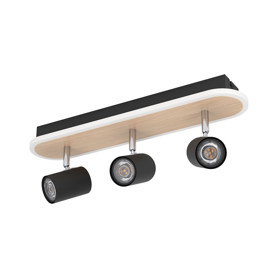 image 1 of EGLO Rimbocchi Natural Wood & Steel Modern 3 Light Spotlight