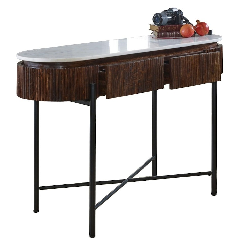 image 1 of Ruby Mango Wood Console Table With Marble Top And Metal Legs