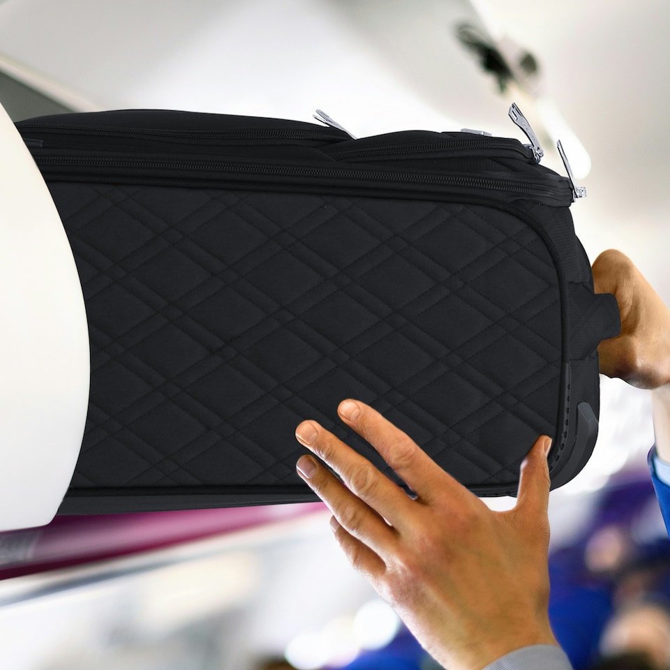image 1 of Flight Knight Lightweight 4 Wheel 800D Soft Case Quilted Suitcase Cabin Carry On Hand Luggage Approved for easyJet & BA Maximum Size Overhead Carry On Blue | Navy | Cabin Bag