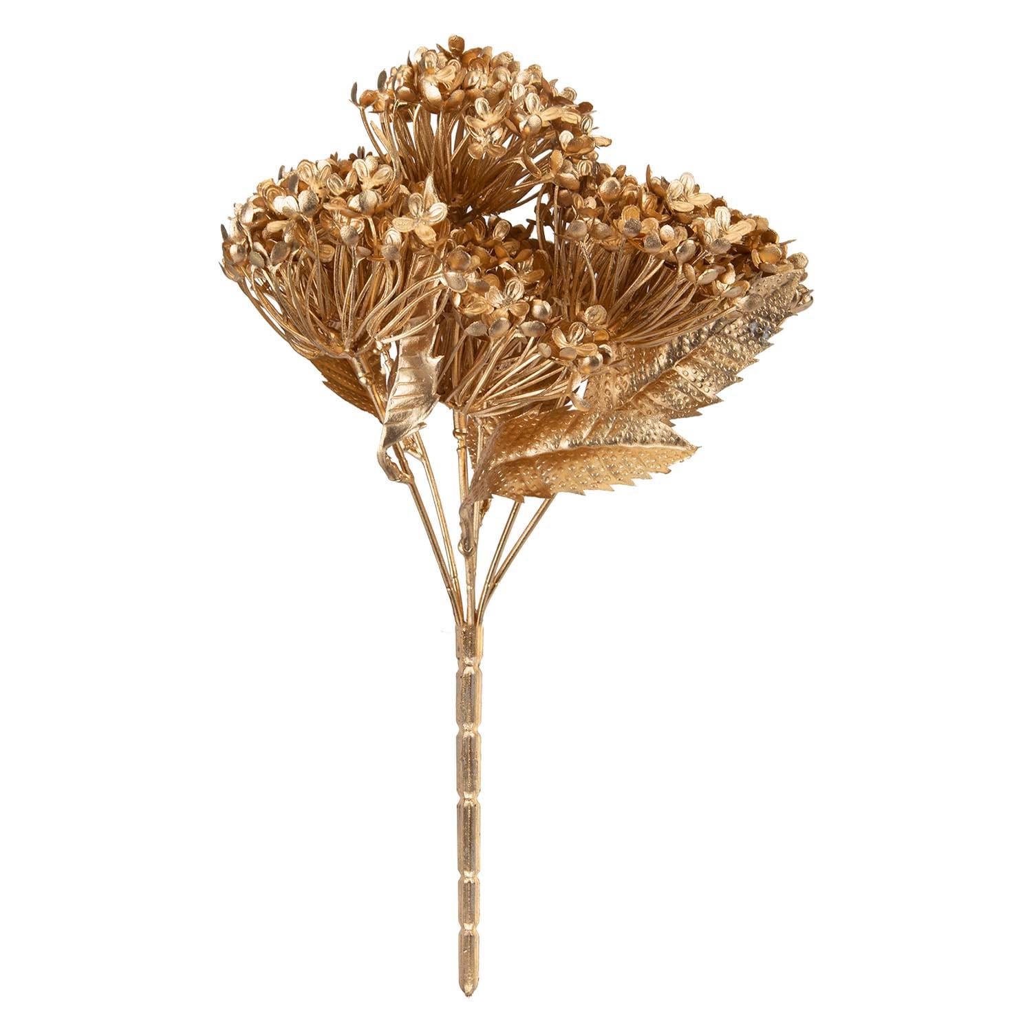 VFM e-Store Christmas Metallic Hydrangea Bush 33cm x 22cm Gold X 1 | Size: 33 cm x 22 cm
