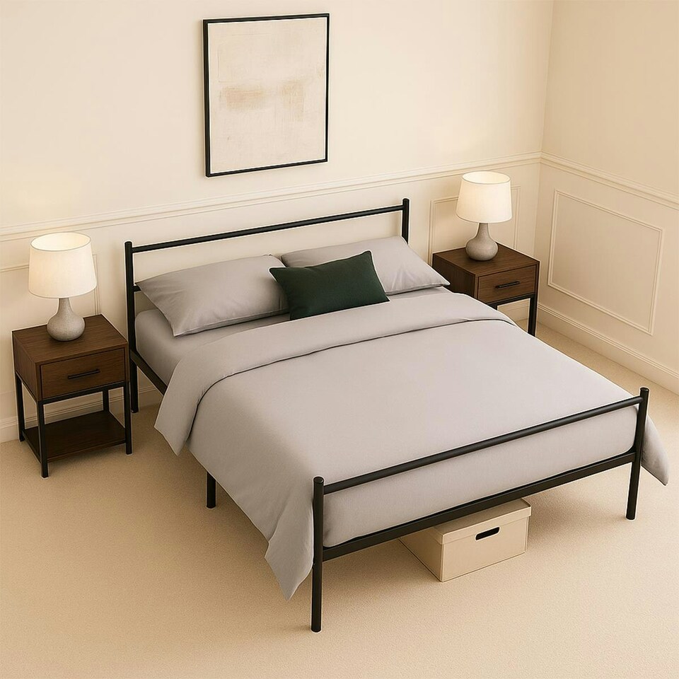 image 1 of Double Metal Bed Frame Extra Strong Stylish Modern Bedroom Storage Sturdy Design