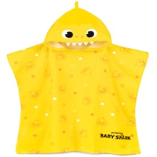 Baby Shark Towel Poncho Kids | Girls Boys Yellow Animated Shark | Childrens Song Bath Swimwear Beach Towel With 3D Face Fins Teeth