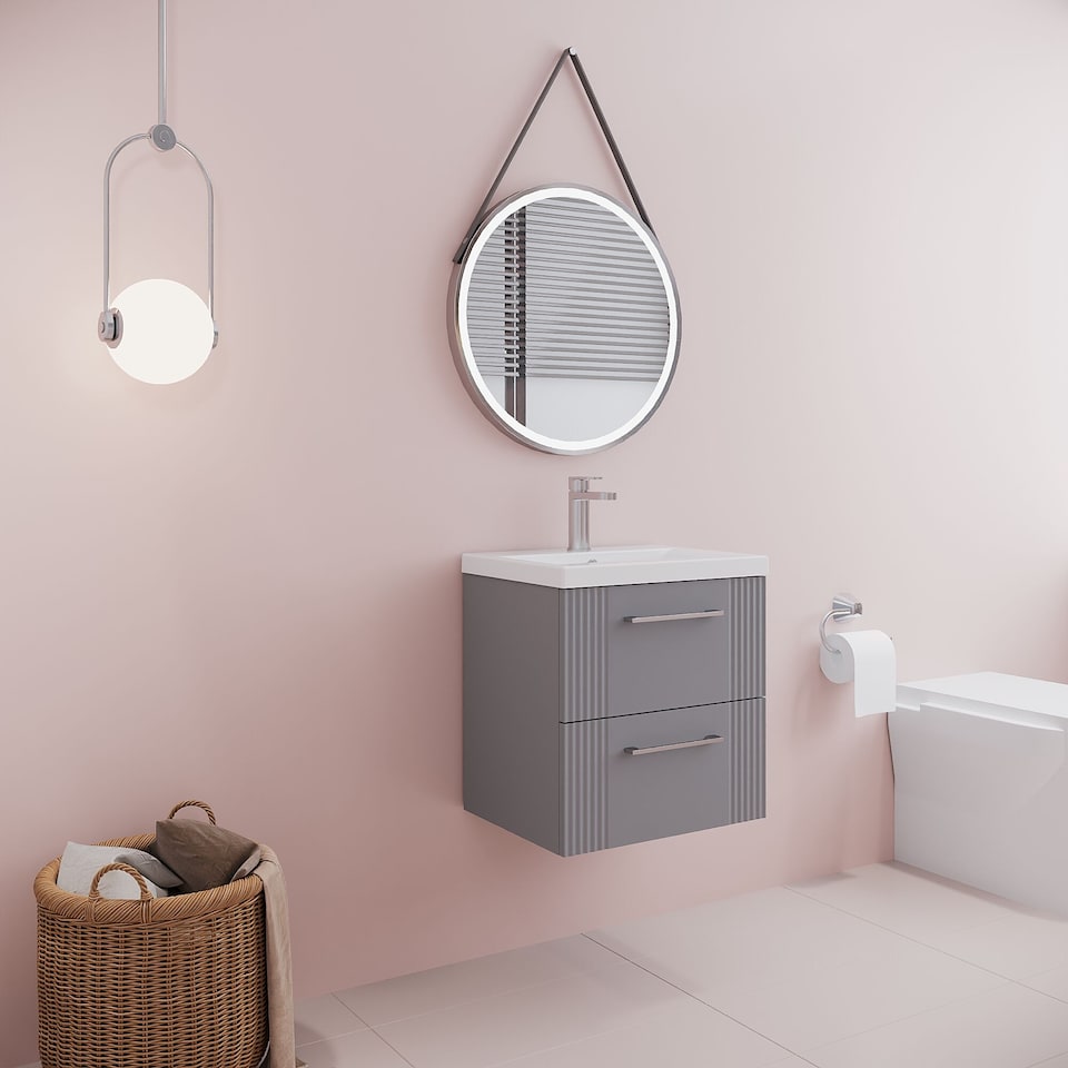image 1 of Wall Hung 2 Drawers Vanity Unit - Mid-Edge Basin 500mm, Satin Grey | Grey | Satin Grey | 390 x 510 x 540mm