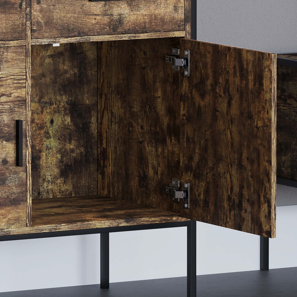 image 1 of Vida Designs Brooklyn 2 Door 2 Drawer Sideboard Industrial Buffet Cabinet Storage, Dark Wood | Black | Dark Wood | 1