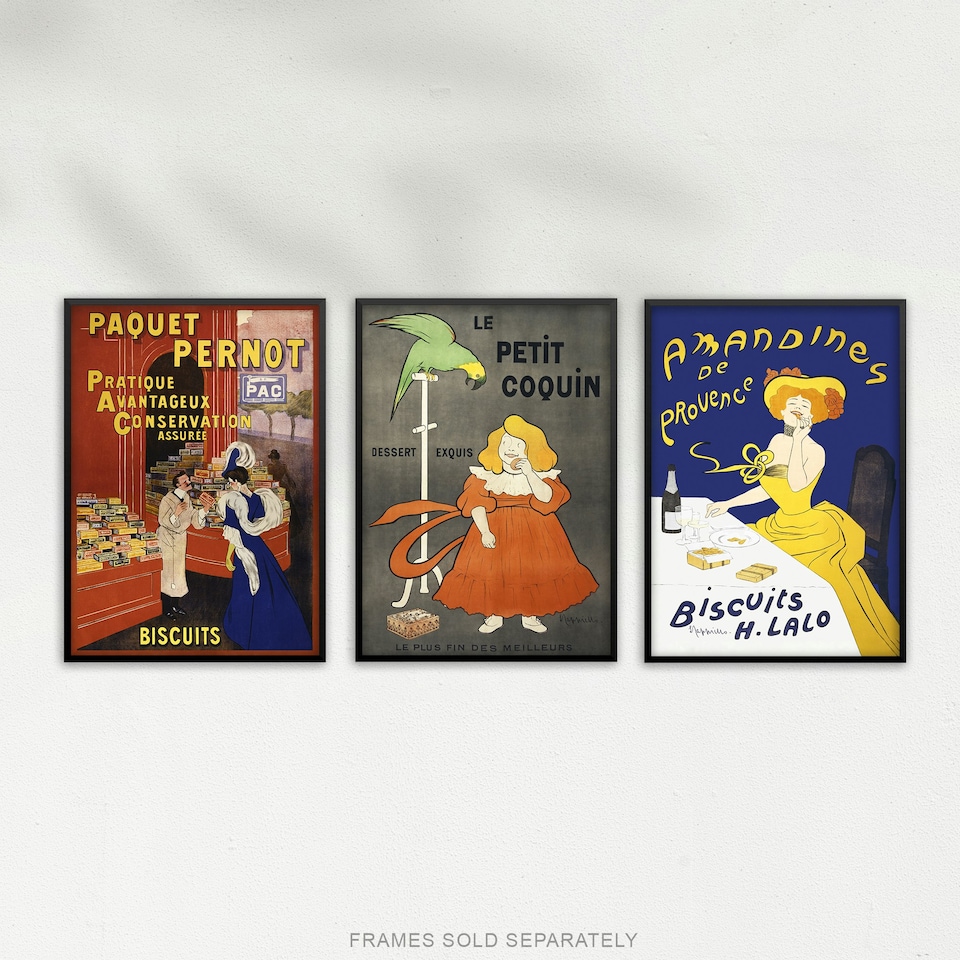 image 1 of Set of 3 Cappiello French Vintage Adverts Bold Retro A4 Wall Art Prints | Multi