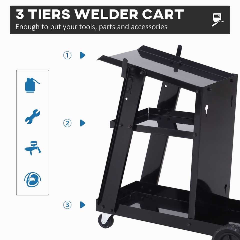 image 1 of DURHAND Welding Cart Welder Trolley Garage for Gas Bottles w  Safety Chain, Wheels, Black