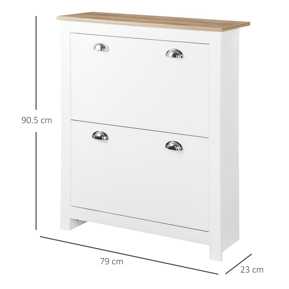 image 1 of HOMCOM 2 Drawer Shoe Cabinet Narrow Shoe Cupboard with Flip Doors, White