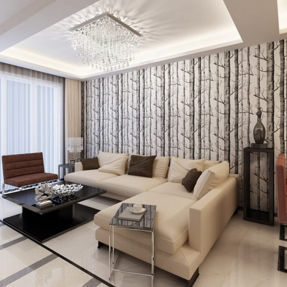 image 1 of Living and Home Removable Fabric Birch Tree Wallpaper Roll - 1000*53cm | Multi