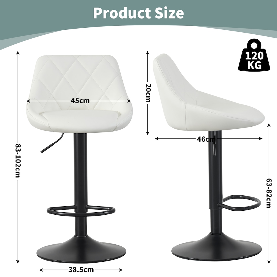image 1 of MCC Direct Set of 2 Height Adjustable Bar Stool Kitchen Breakfast Chairs Stanley