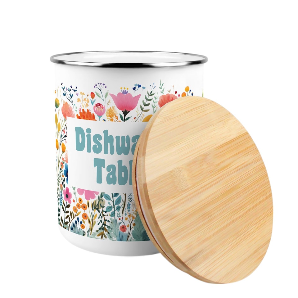 image 1 of Bright Floral Dishwasher Tablets Storage Tin