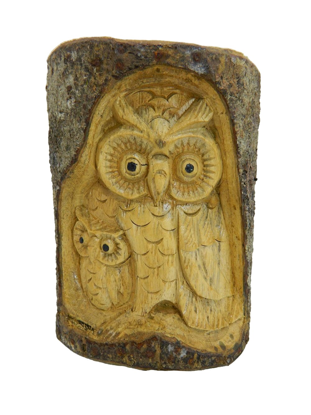 On Trade Winds Wooden Half Tree Log Mother And Baby Owl 20cm
