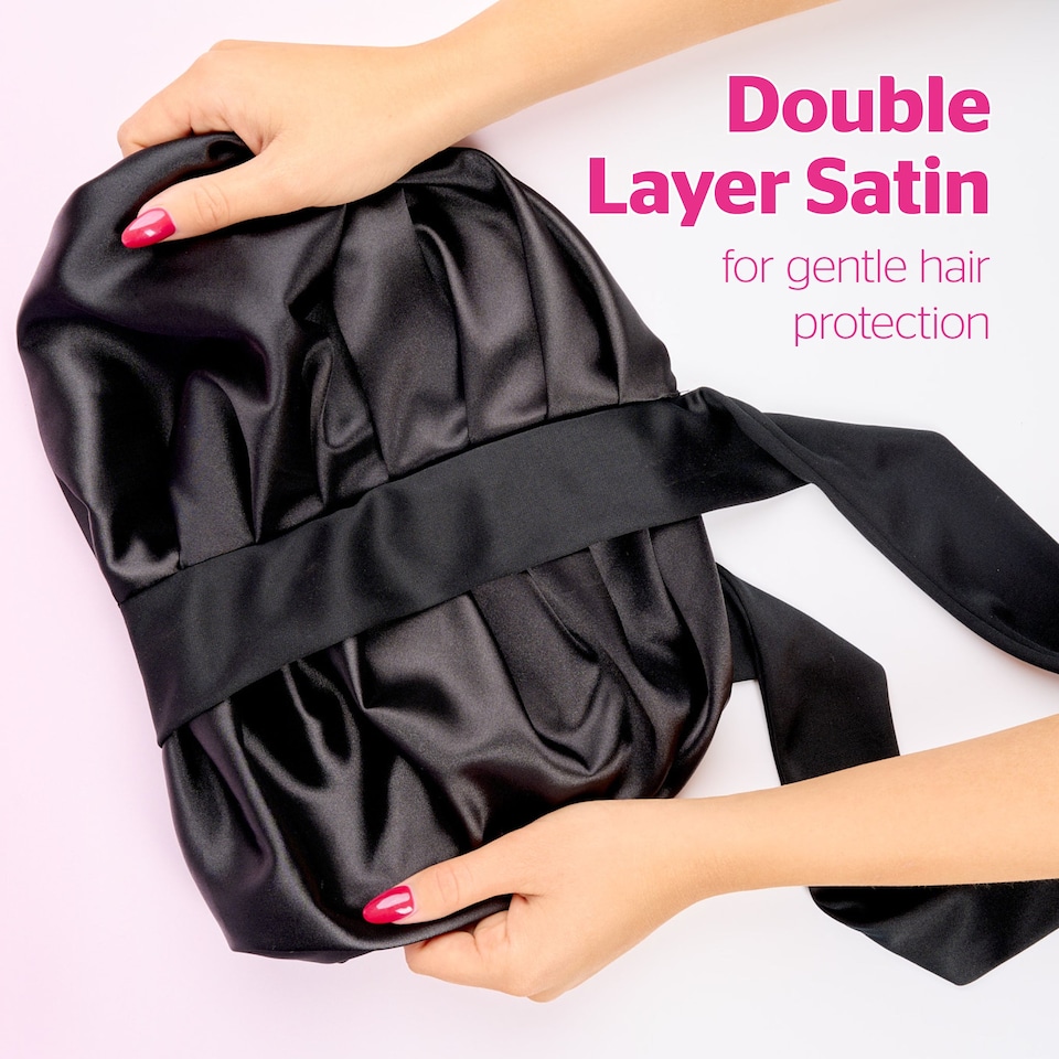 image 1 of Brushworks Double Layer Satin Hair Bonnet - Black