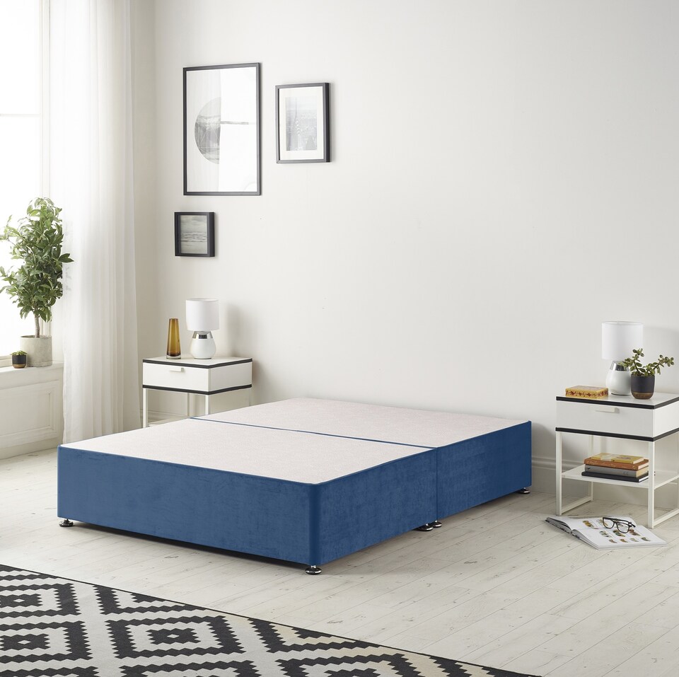 image 1 of Astoria Divan Bed Base with 30 Inch Diamonte Button Headboard Plush Velvet | Blue | Navy | Double