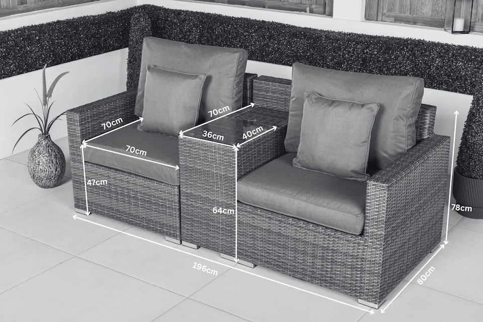image 1 of Havana 2 Seat Modular Sofa Rattan Garden Bistro Balcony Furniture Set Outdoor Drinks Cooler Table | Grey | Grey | Two Seater
